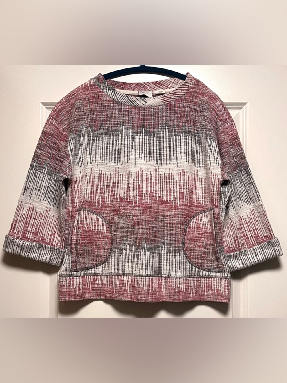 Anthropologie Postmark Soundwaves 3/4 Sleeve Swrater Cute Retro Abstract Style S